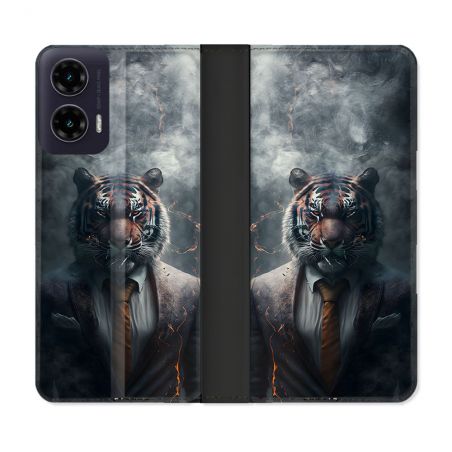 Housse cuir portefeuille Pour Motorola G35 5G Animal Tigre Business
