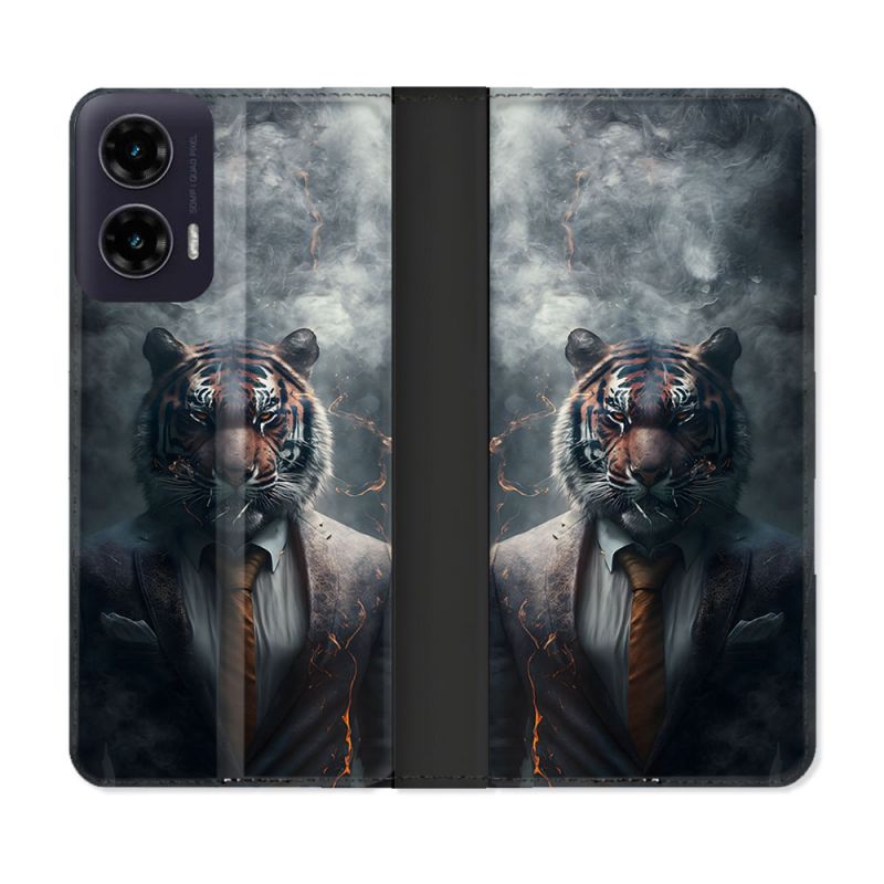 Housse cuir portefeuille Pour Motorola G35 5G Animal Tigre Business