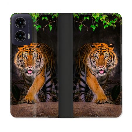 Housse cuir portefeuille Pour Motorola G35 5G Animal Tigre Jungle