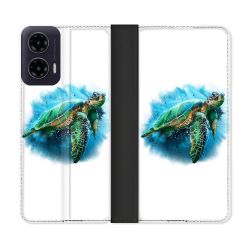 Housse cuir portefeuille Pour Motorola G35 5G Animal Tortue Blanche multicolore