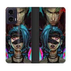 Housse cuir portefeuille Pour Motorola G35 5G Arcane Jinx Bleu