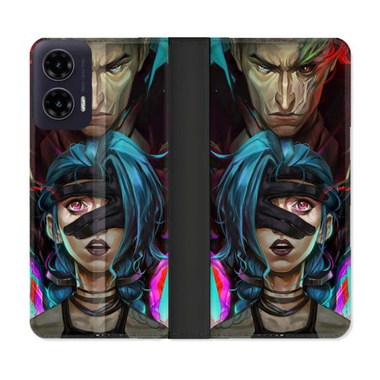 Housse cuir portefeuille Pour Motorola G35 5G Arcane Jinx Bleu