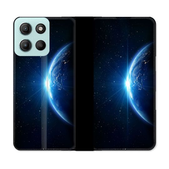 Housse cuir portefeuille Pour Motorola G15 Univers Planete Terre