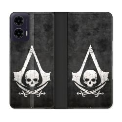 Housse cuir portefeuille Pour Motorola G35 5G Assassin Creed Tete Mort