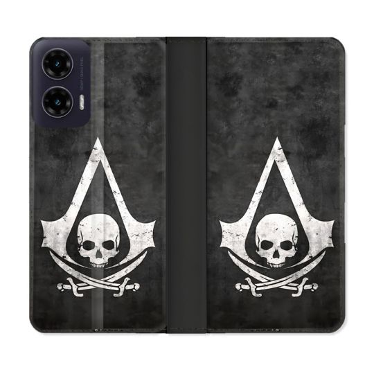 Housse cuir portefeuille Pour Motorola G35 5G Assassin Creed Tete Mort