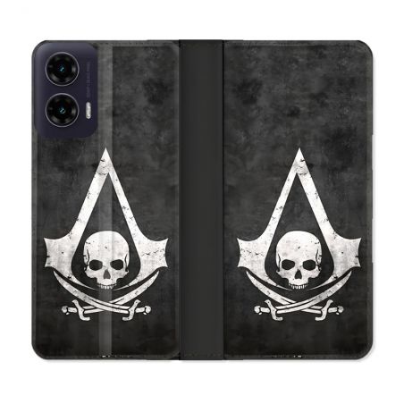 Housse cuir portefeuille Pour Motorola G35 5G Assassin Creed Tete Mort