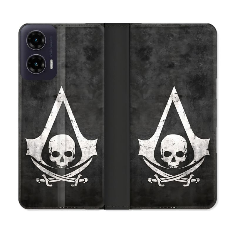 Housse cuir portefeuille Pour Motorola G35 5G Assassin Creed Tete Mort