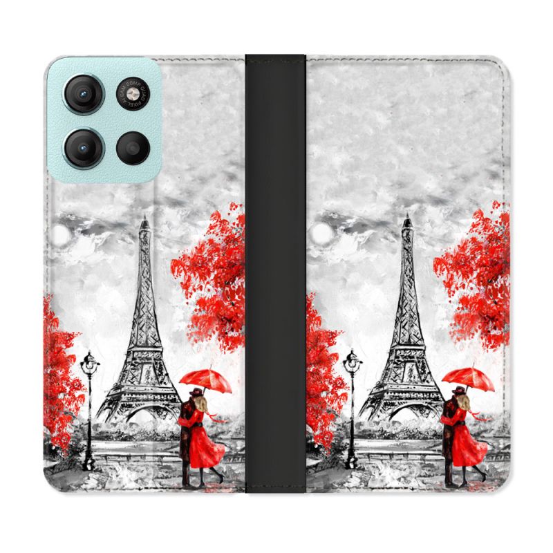 Housse cuir portefeuille Pour Motorola G15 Voyage France Paris Rouge