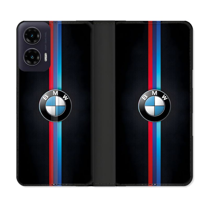 Housse cuir portefeuille Pour Motorola G35 5G BMW Logo