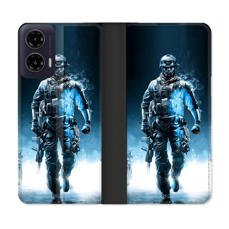 Housse cuir portefeuille Pour Motorola G35 5G Call Of Duty Guerrier