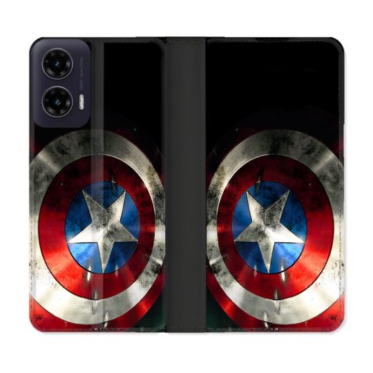 Housse cuir portefeuille Pour Motorola G35 5G Captain America Bouclier