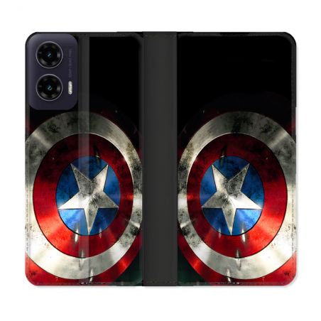 Housse cuir portefeuille Pour Motorola G35 5G Captain America Bouclier