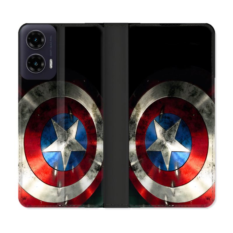 Housse cuir portefeuille Pour Motorola G35 5G Captain America Bouclier