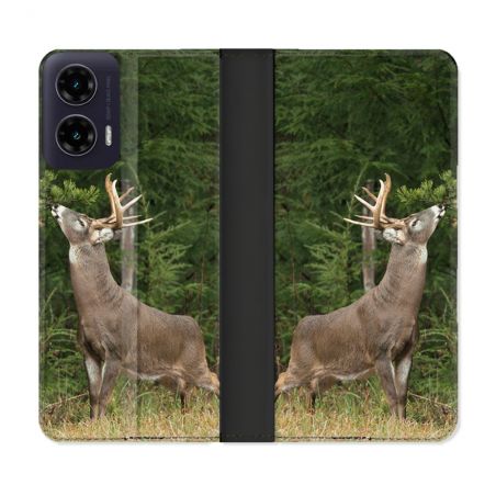 Housse cuir portefeuille Pour Motorola G35 5G Chasse Cerf