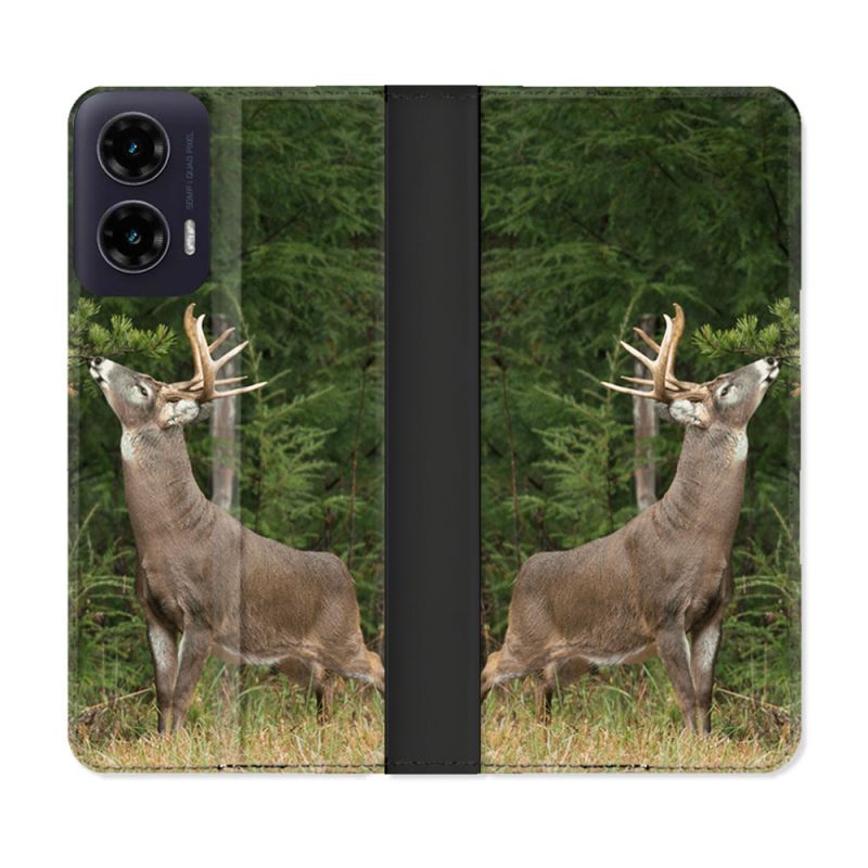 Housse cuir portefeuille Pour Motorola G35 5G Chasse Cerf