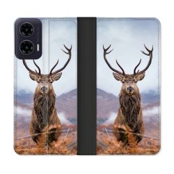 Housse cuir portefeuille Pour Motorola G35 5G Chasse Chevreuil Montagne