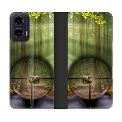 Housse cuir portefeuille Pour Motorola G35 5G Chasse Sanglier Viseur