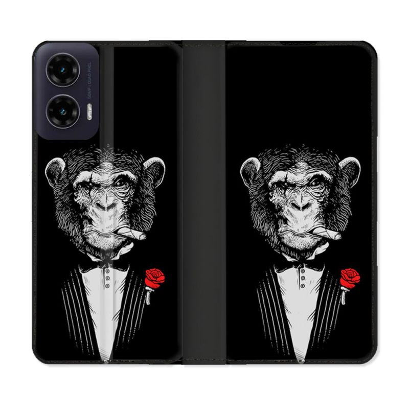 Housse cuir portefeuille Pour Motorola G35 5G Decale Singe Mafia
