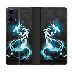 Housse cuir portefeuille Pour Motorola G35 5G Fantastique Dragon Bleu