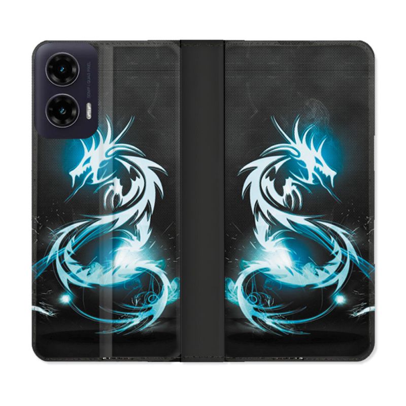 Housse cuir portefeuille Pour Motorola G35 5G Fantastique Dragon Bleu