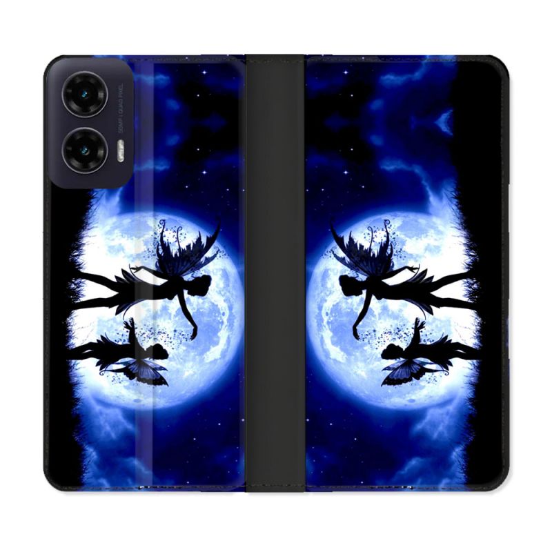 Housse cuir portefeuille Pour Motorola G35 5G Fantastique Fee Lune