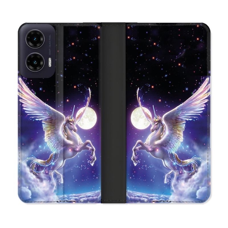 Housse cuir portefeuille Pour Motorola G35 5G Fantastique Licorne Céleste