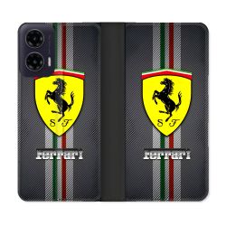 Housse cuir portefeuille Pour Motorola G35 5G Ferrari Carbone