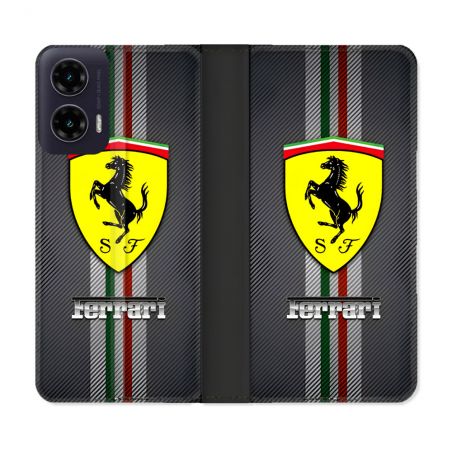 Housse cuir portefeuille Pour Motorola G35 5G Ferrari Carbone