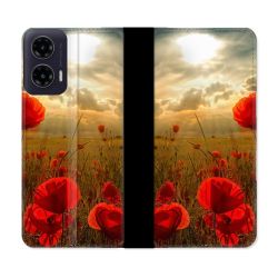 Housse cuir portefeuille Pour Motorola G35 5G Fleur Coquelicot
