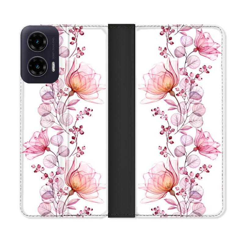 Housse cuir portefeuille Pour Motorola G35 5G Fleur Eclosion
