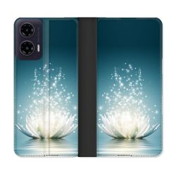 Housse cuir portefeuille Pour Motorola G35 5G Fleur Lotus Blanc