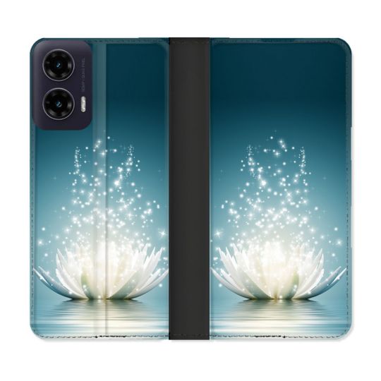 Housse cuir portefeuille Pour Motorola G35 5G Fleur Lotus Blanc