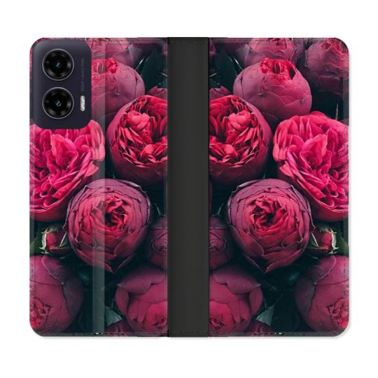 Housse cuir portefeuille Pour Motorola G35 5G Fleur Pivoine