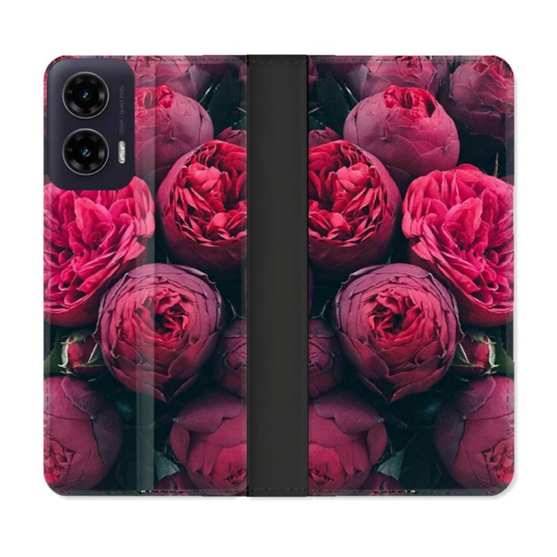 Housse cuir portefeuille Pour Motorola G35 5G Fleur Pivoine
