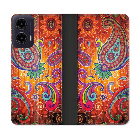 Housse cuir portefeuille Pour Motorola G35 5G Fleur Psychedelic