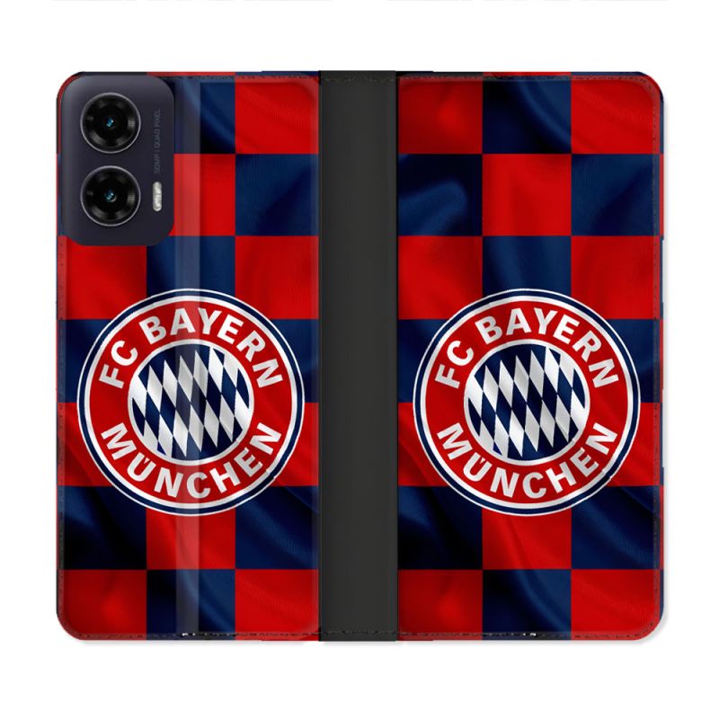Housse cuir portefeuille Pour Motorola G35 5G Foot Bayern Munich Carreaux