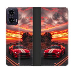 Housse cuir portefeuille Pour Motorola G35 5G Ford Mustang GT500 Rouge