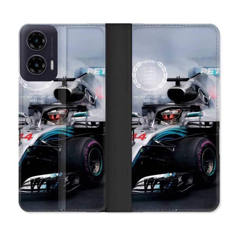 Housse cuir portefeuille Pour Motorola G35 5G Formule 1 F1 Mercedes Petronas