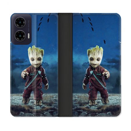 Housse cuir portefeuille Pour Motorola G35 5G Groot Bleu