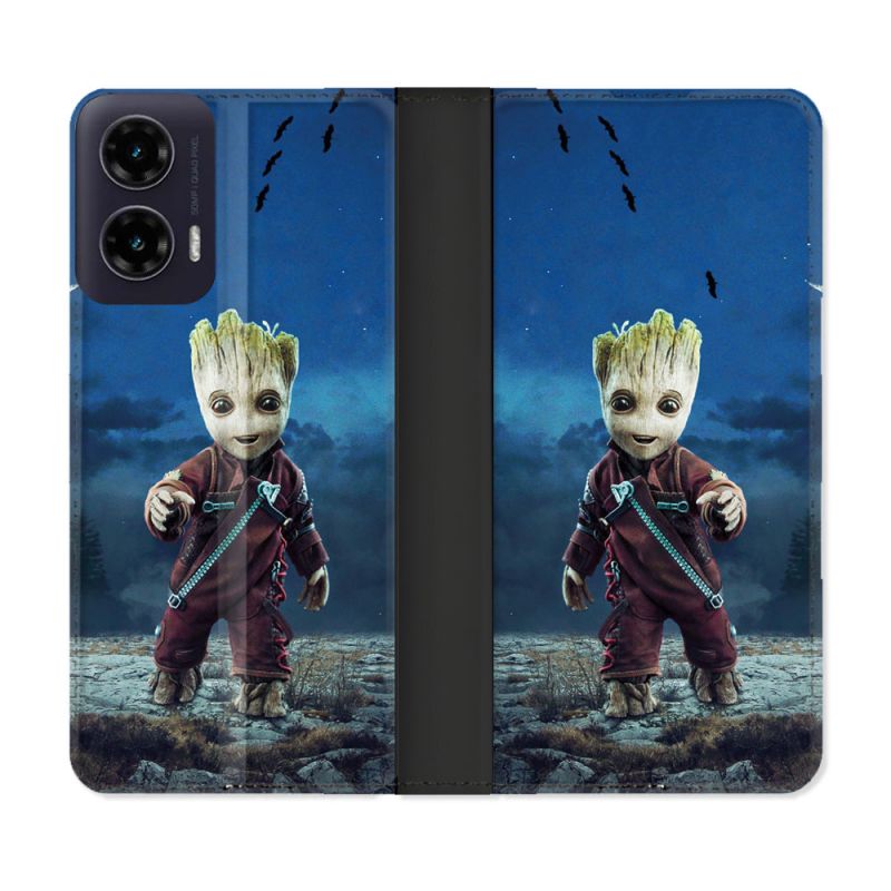 Housse cuir portefeuille Pour Motorola G35 5G Groot Bleu