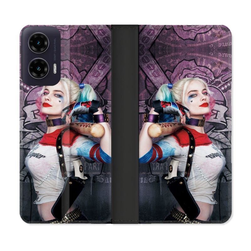 Housse cuir portefeuille Pour Motorola G35 5G Harley Quinn Batte