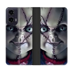 Housse cuir portefeuille Pour Motorola G35 5G Horreur Chucky Cicatrice