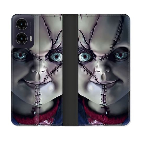 Housse cuir portefeuille Pour Motorola G35 5G Horreur Chucky Cicatrice