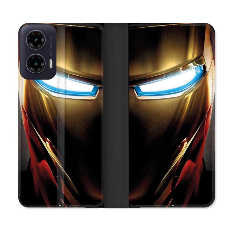 Housse cuir portefeuille Pour Motorola G35 5G Iron Man Casque