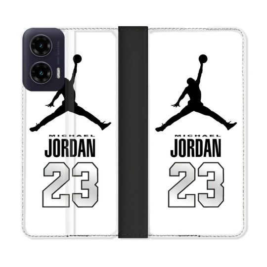 Housse cuir portefeuille Pour Motorola G35 5G Jordan 23 Blanc
