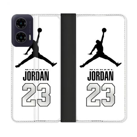 Housse cuir portefeuille Pour Motorola G35 5G Jordan 23 Blanc