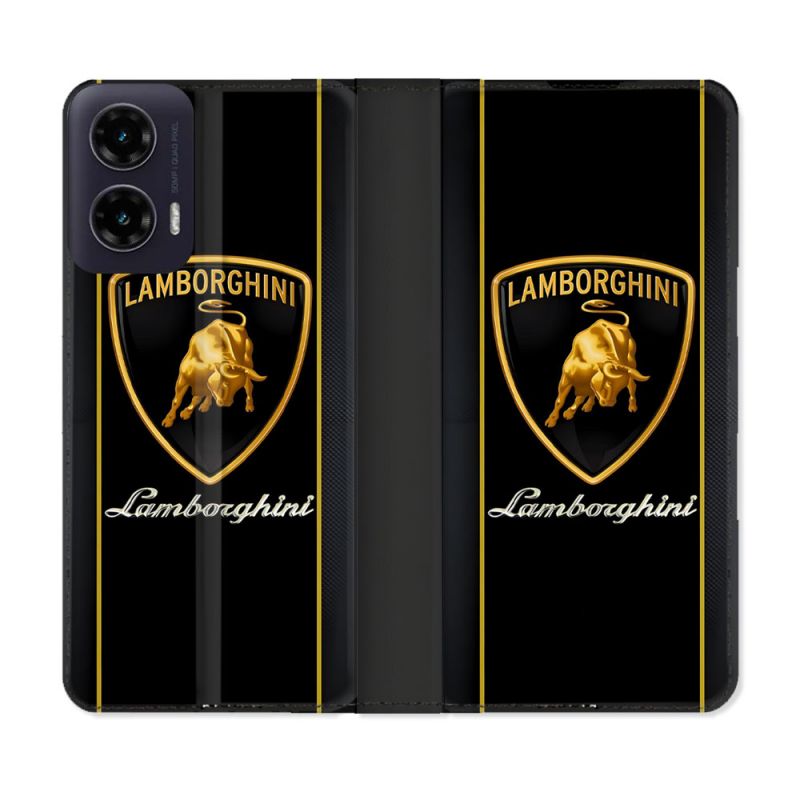 Housse cuir portefeuille Pour Motorola G35 5G Lamborghini Carbone
