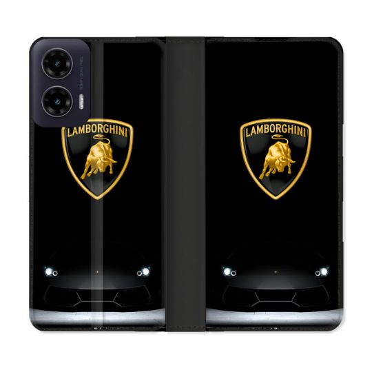 Housse cuir portefeuille Pour Motorola G35 5G Lamborghini Noir