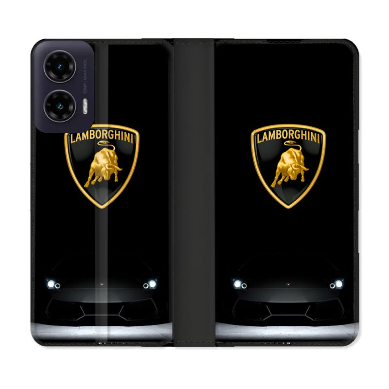 Housse cuir portefeuille Pour Motorola G35 5G Lamborghini Noir