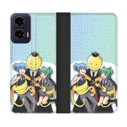 Housse cuir portefeuille Pour Motorola G35 5G Manga Assassination Classroom Kuro Trio